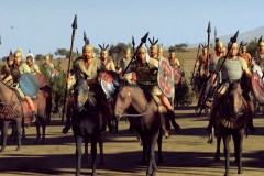 Iberi Curisi (Mercenary Iberian Cavalry) Riding their agile, resilient Iberian horses, these skilled medium cavalrymen are able to perform the role of shock against light troops. They wear bronze helmets and chest plates along with leather armour, which gives them staying power in a melee contest. They carry the normal falcata and caetra combination of the Iberian tribes, which allows them to hold their own in melee, although they are more adept at spearing down fleeing enemies.